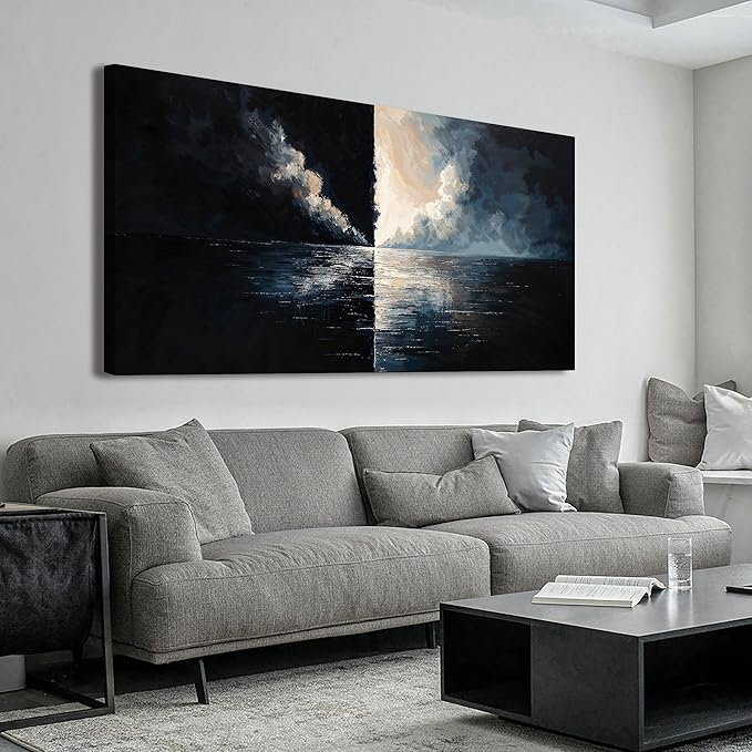 Large Abstract Wall Art Decor Wall Art Pictures for Living Room Abstract Canvas Art Wall Decor Modern Black and White Wall Art Prints Large Coastal Wall Art Decorations Bedroom Office Home Decor 24" X 48"