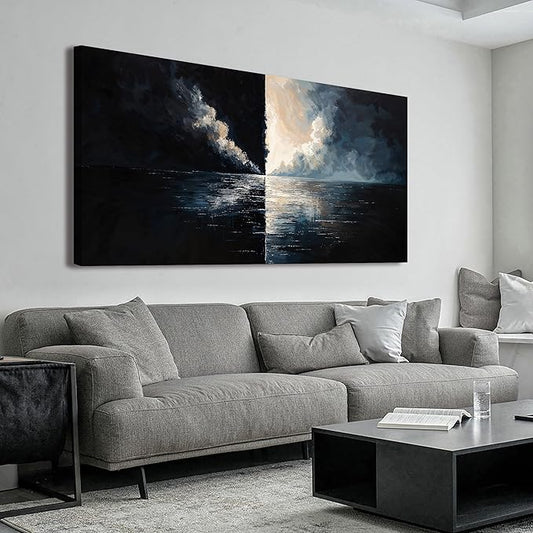 Large Abstract Wall Art Decor Wall Art Pictures for Living Room Abstract Canvas Art Wall Decor Modern Black and White Wall Art Prints Large Coastal Wall Art Decorations Bedroom Office Home Decor 24" X 48"
