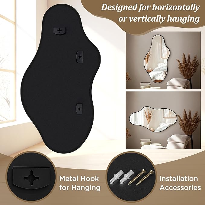 Bathroom Mirrors for Over Sink - Long Wall Mirrors Decorative 24"x 43" Asymmetrical Abstract Aviation Aluminum Alloy Frame Unique for Bedroom, Living Room, Cloakroom, Entryway Black