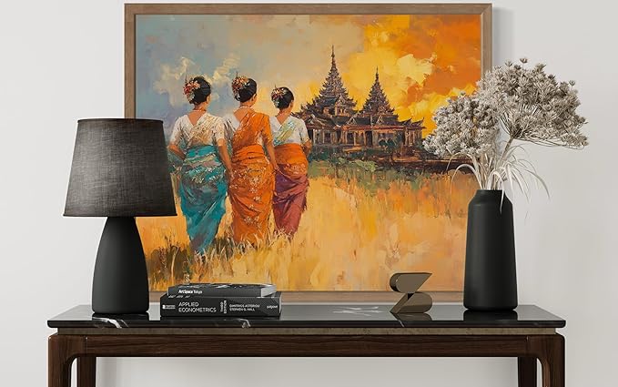Myanmar Art Print Poster, Asia Oriental Countries Culture Wall Art Asian Paintings for Bedroom Bathroom Living Room Decor 97 (Myanmar, 8 x 10 inches, Wood Frame)