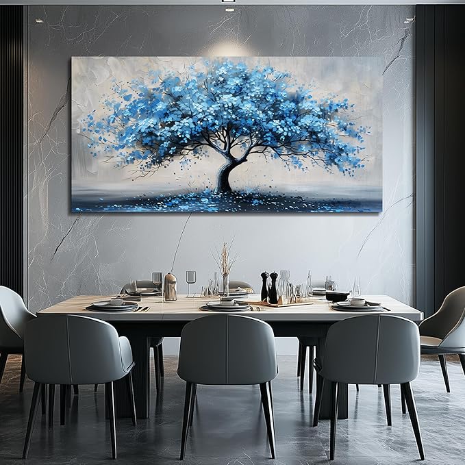 KELIYUAN Wall Art For Living Room Large Wall Decor For Office Bedroom Wall Decorations Abstract Canvas Painting Blue Tree Pictures Artwork Ready To Hang Guesthouse Room Mural Home Decor 24x48 In