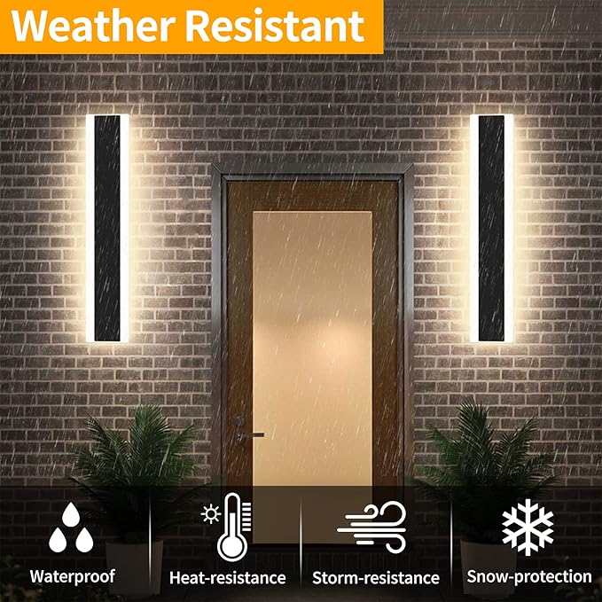 Modern 39inch Outdoor Wall Light, 3000k/4500k/6000k 3 Color Change Black Exterior Light Fixtures Wall Mount, Ip65 Waterproof Modern Porch Lights Wall Sconce, Long Linear Outside Lighting Hard-Wired