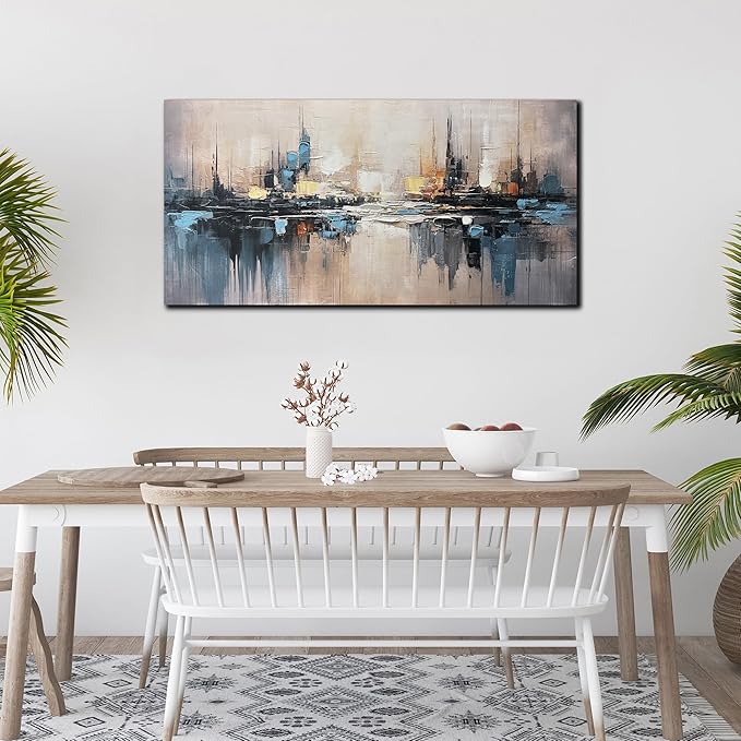 Blue Abstract Wall Art Decor Large Pictures for Living Room Blue and Gray White Bedroom Bathroom Office Decor Size 24 x 48 Inches