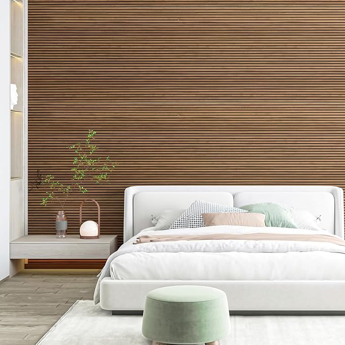 Art3d 4-Pack Glue-On Fine Bar Wainscoting Panel for Interior Wall Decor - 104 x 12 Inch Polystyrene Ultralight Slim Slat Wall Panels for Living Room Bedroom, Rosewood