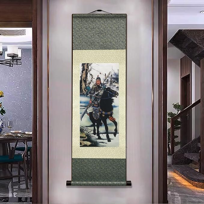 AtfArt Asian Wall Decor Beautiful Silk Scroll Painting Oriental Decor Chinese Art Wall Scroll Hanging Painting Scroll (36.2 x 12 in) (C9)