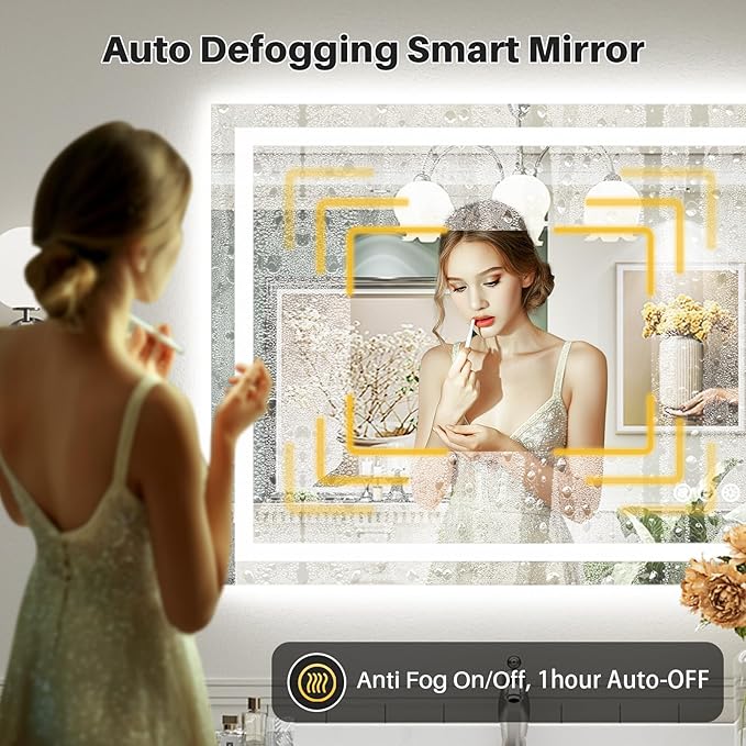 44"x30" LED Bathroom Mirror with Lights, Backlit & Front Lit, Lighted Wall Mirrors for Bathroom Vanity, Touch Screen Dimmable, Anti-Fog, Memory Function, HD Tempered Glass, Shatter-Proof, ETL Listed