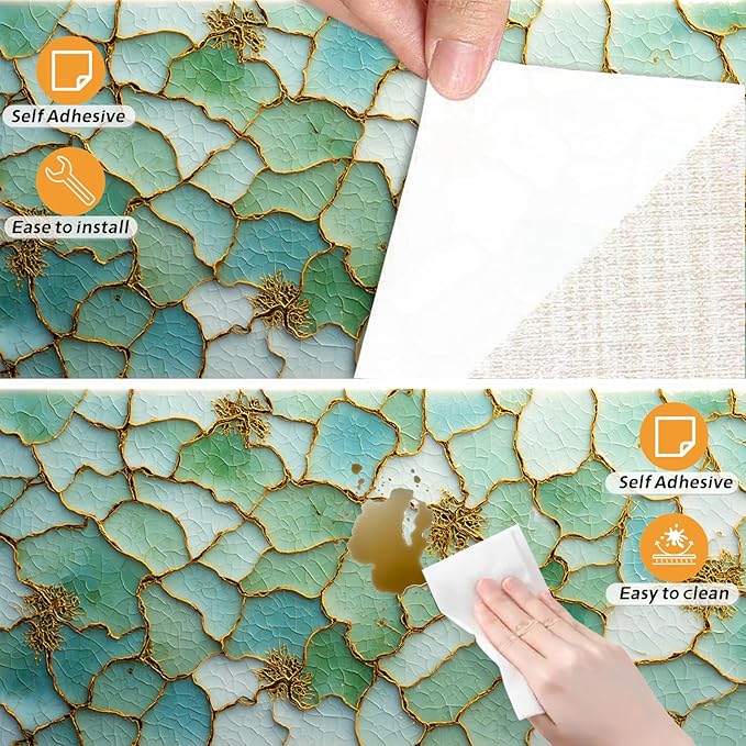 Nuxovilar Green Mosaic Hexagon Textured Peel and Stick Wallpaper, 15.75"x39.37", Self-Adhesive Contact Paper, Artistic Tile-Look Design for Bedroom, Living Room and Table Decor