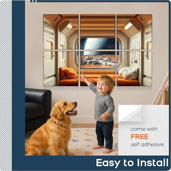 BUBOS 6 Pack Art Acoustic Panels Soundproof Wall Panel,70.8X47.2 Inches Large Sound Absorbing Panel,Self-Adhesive Decorative Acoustical Wall Panels, Acoustic Treatment for Home（Martian Settlers）