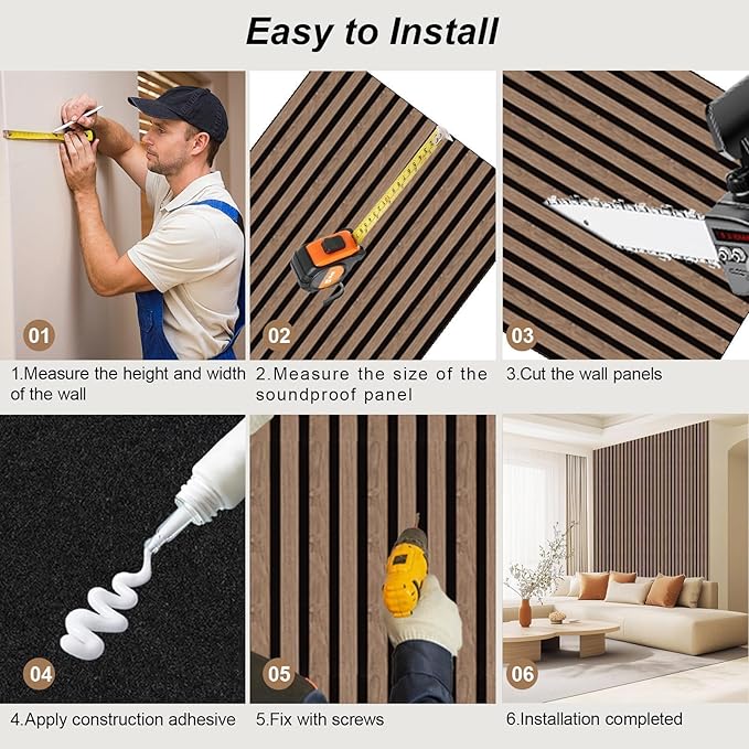 AKK-PANE Acoustic Wood Slat Wall Panels, 2-Piece 47.2"x23.6" 15.5ft²- 3D Textured Soundproof Wall & Ceiling, Sound Absorbing Panels for Interior Decor, Living Room,Bedroom (Dark Walnut)