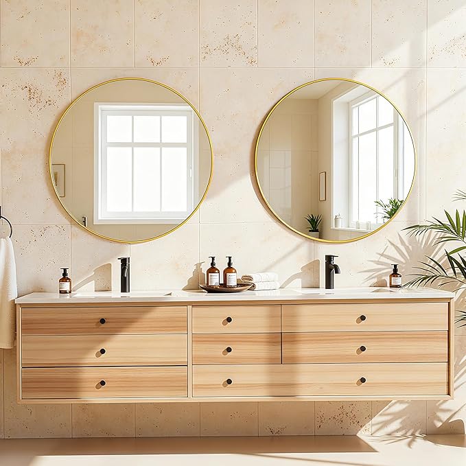 Antok Wall Mirror, 18"x18" Bathroom Vanity Mirror, Anti-Rust HD Tempered Glass, Wall Mounted Mirrors for Living Room, Entryway, Gold Frame, Round