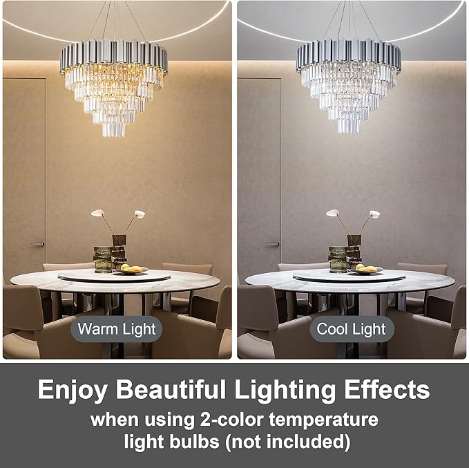 5-Tier 27.5" Silver Chandelier, 9-Light Modern Crystal Chandelier, Luxury Round K9 Crystal Chandeliers Light Fixture for Dining Room, Living Room, Bedroom, Foyer, Entryway, Kitchen, Restaurant