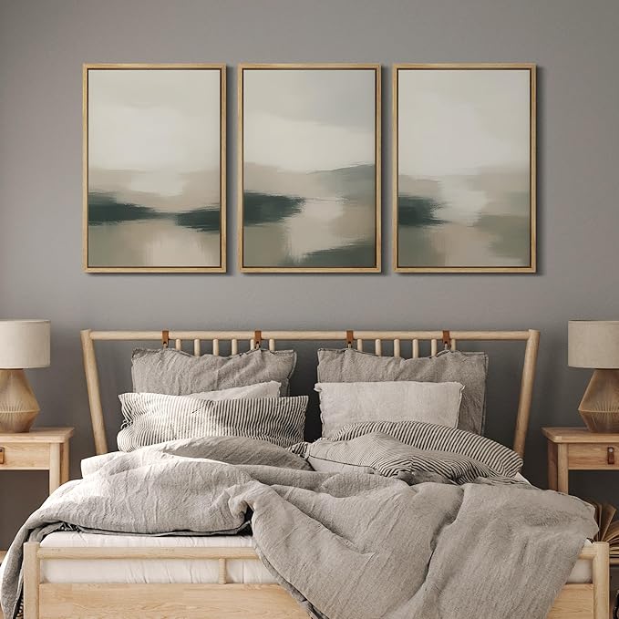 MUDECOR Framed Wall Art Print Set Neutral Landscape Prints in Beige and Green Tones Illustrations Modern Art Boho Decorative Chic for Living Room, Bedroom, Office - 24"x36"x3 Natural