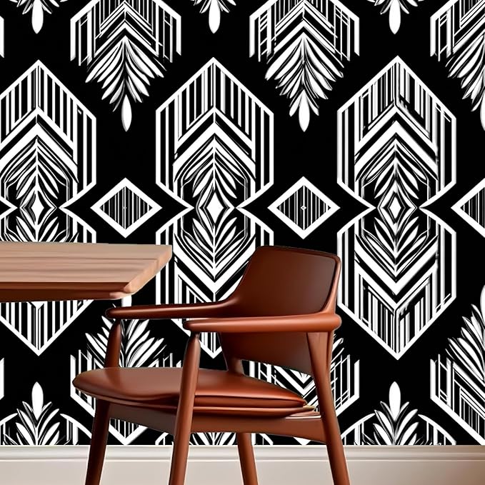 Nuxovilar Black White Tribal Geometric Textured Peel and Stick Wallpaper, 15.75"x39.37", Self-Adhesive Contact Paper, Ethnic Style Pattern for Bedroom, Living Room and Table Decor