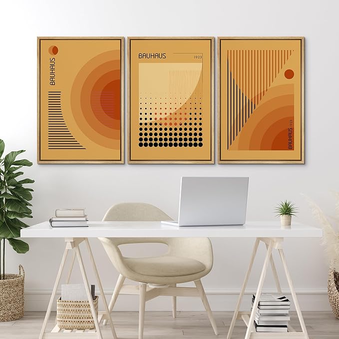 MUDECOR Framed Canvas Print Wall Art Bauhaus Art Prints Abstract Mid Century Modern Wall Art Minimalist Decor for Bedroom - 16"x24"x3 Natural