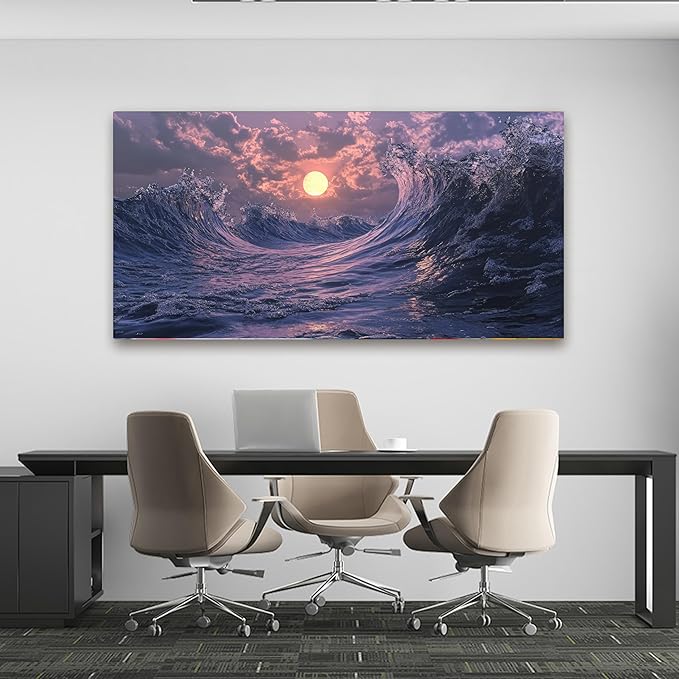 Canvas Wall Art for Living Room Artwork for Walls Canvas Modern Art Wall Decor Nature Landscap Wall Art Decor Purple Coastal Beach Wall Art Prints Art Work for Home Office Kitchen Wall Decor 24" X 48"