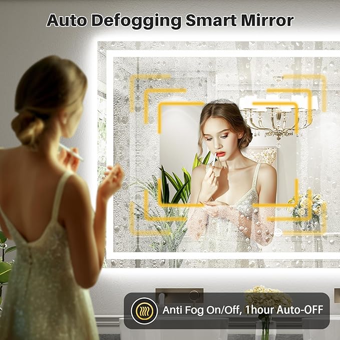 50"x36" LED Bathroom Mirror with Lights, Backlit & Front Lit, Lighted Wall Mirrors for Bathroom Vanity, Touch Screen Dimmable, Anti-Fog, Memory Function, HD Tempered Glass, Shatter-Proof, ETL Listed