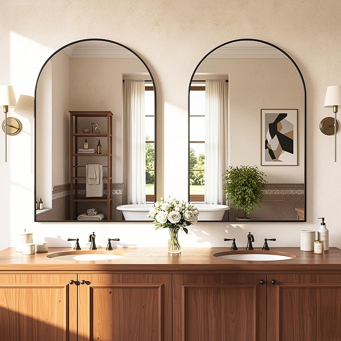Antok Wall Mirror, 20"x30" Bathroom Vanity Mirror, Anti-Rust HD Tempered Glass, Wall Mounted Mirrors for Living Room, Entryway, Black Frame, Arched