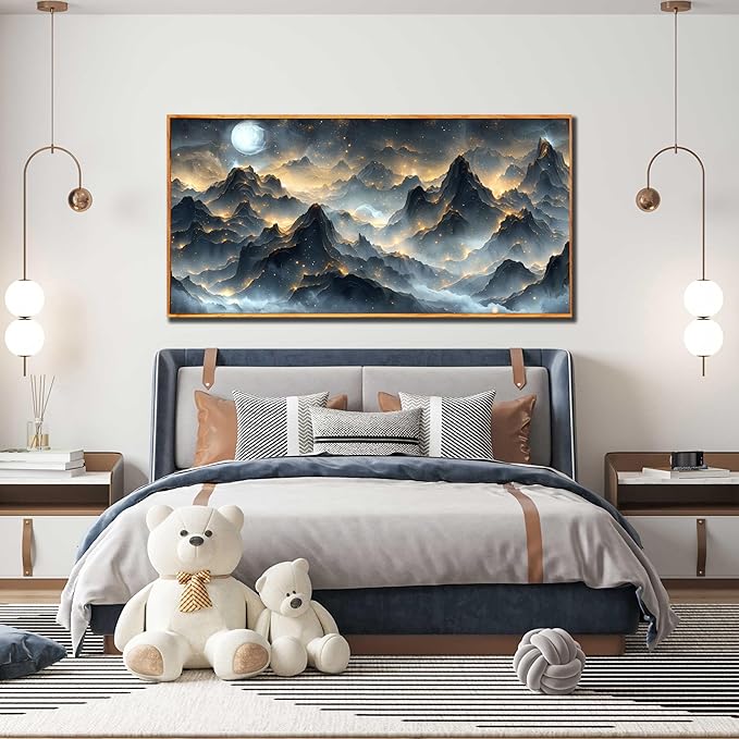 Large Wall Art Landscape Wall Paintings for Living Room Mountain Artwork Black Art 29"x 59" Nature Wall Decor Bird Posters for Home Office