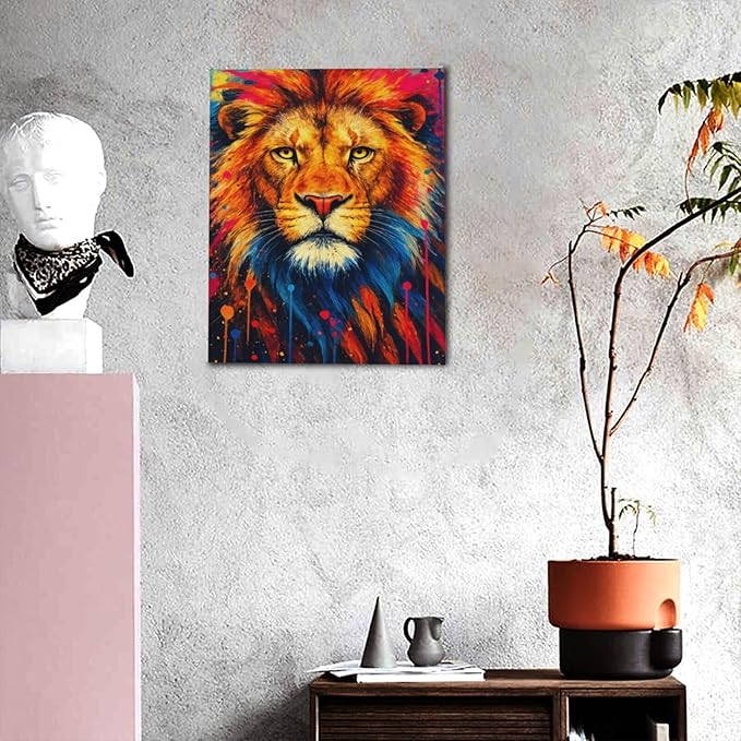 Banksy Lion Wall Art Lion Pictures Street Graffiti Canvas Wall Decor Painting Print Animal Home Modern Artwork Decorations Framed for Living Room Bedroom Bathroom Office 16"X20"