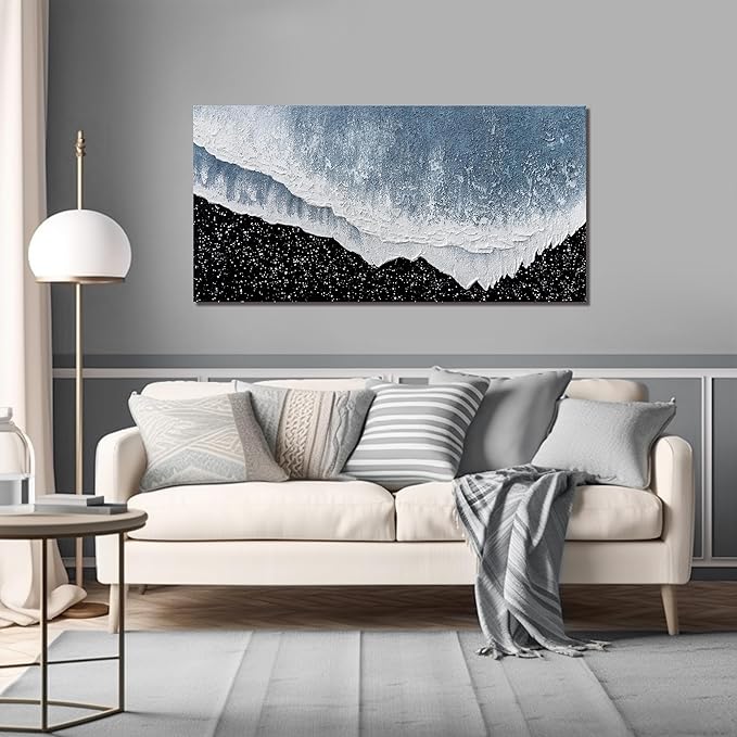 Canvas Wall Art Decor Modern Large Wall Art For Living Room Blue Beach Wall Art Prints Black and White Wall Art Decor Wall Pictures Canvas Art Work For Bedroom Office Kitchen Wall Decor 20"x40"