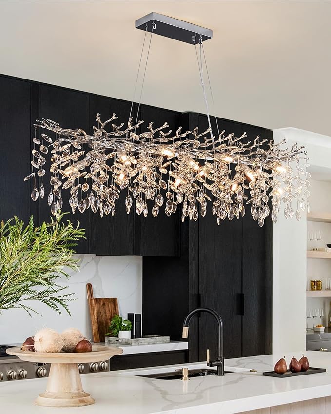 Modern Tree Branch Crystal Chandelier Luxury Silver Crystal Pendant Lighting 47.2" Contemporary 14-Light Chandeliers for Dining Room Kitchen Bedroom Living Room