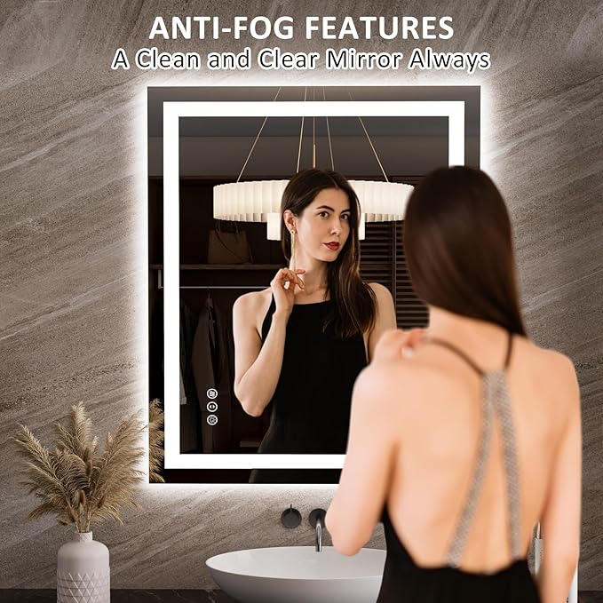 LOAAO 35.4"x29.9" LED Mirror for Bathroom, Lighted Bathroom Mirror with Lights, Anti-Fog, Dimmable, Memory Function, Easy to Install, Clear Reflection
