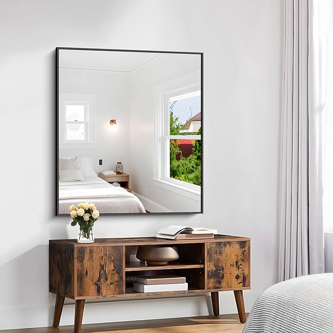 KOCUUY Bathroom Mirror 36"x40", Black Bathroom Mirrors for Over Sink, Shatterpoof Large Vanity Mirror, Metal Framed Black Wall Mirror for Bedroom Living Room and Entryway (Horizontal/Vertical)