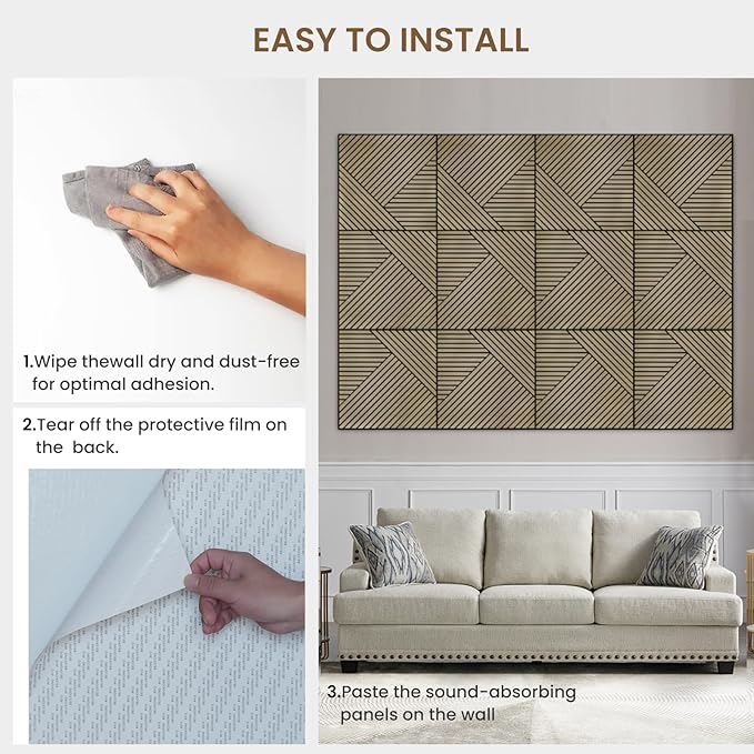 Acoustic Panels, 6 Pack 23.6" x 23.6"x 0.4" Soundproof Wall Panels, Decorative Acoustic Wall Panels, Self-Adhesive Sound Absorbing Panels for Home, Office, Studio, PVC Film Surface (B)