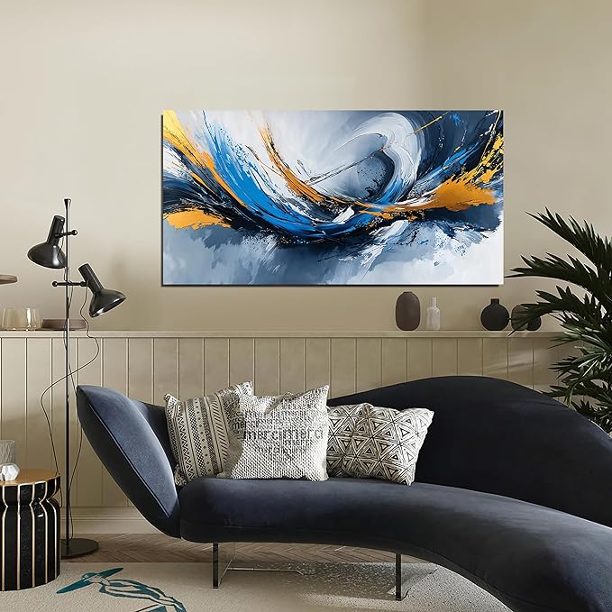 Canvas Wall Art Decor Gold And Blue Abstract Art Wall Decor Modern Abstract Aesthetics Large Wall Art For Living Room Decorations Artwork For Walls Prints For Bedroom Office Wall Decor 24×48 Inch