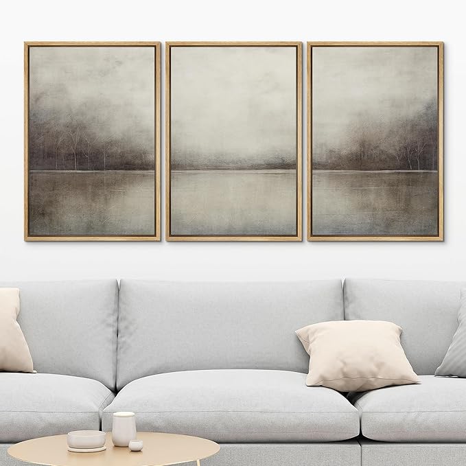 MUDECOR Framed Canvas Print Wall Art Set Abstract Landscape Nature Wilderness Illustration Modern Art Decorative Realism Rustic Vintage for Bedroom - 16"x24"x3 Natural