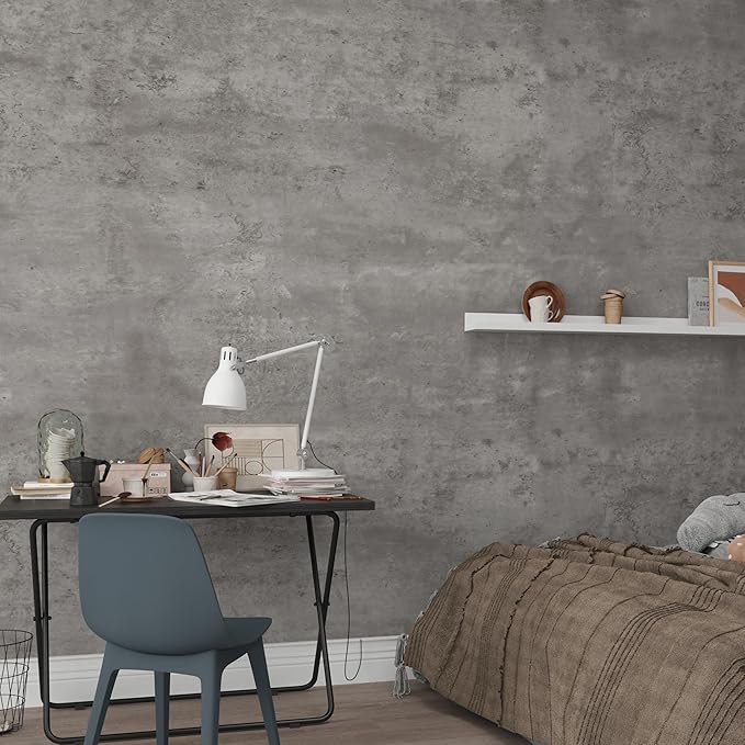 24"×591" Extra Big Thicker Concrete Wallpaper Peel and Stick Light Grey Concrete Cement Contact Paper 3D Vinyl Wrap Stained Matte Textured Wall Sticker Paper for Walls Office Bathroom Bedroom