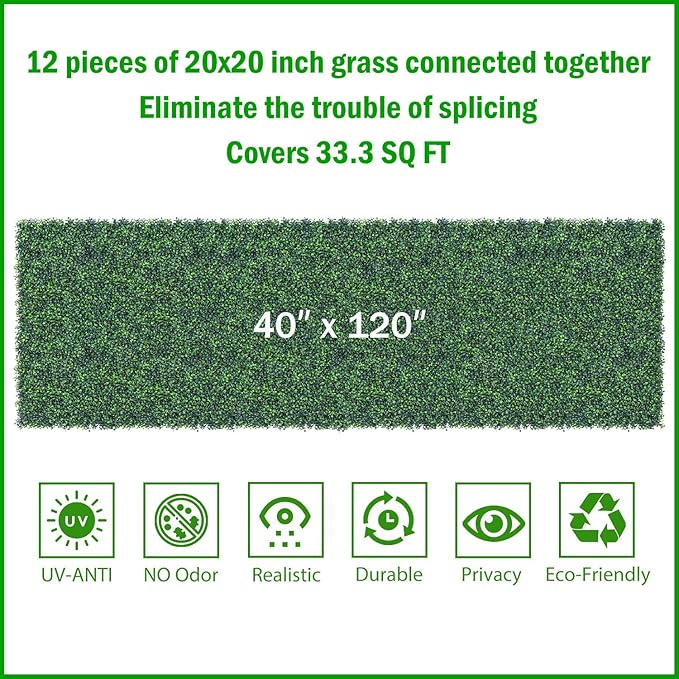 40x120Inch Artificial Ivy Privacy Fence Screen, UV-Anti Boxwood Greenery Hedge, Fake Grass Wall Roll Backdrop, 33 SQ FT