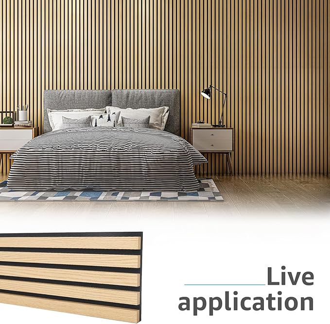 Art3d 6-Piece Wood Slat Acoustic Panels for Stylish Decor and Noise Reduction, 3D Textured Panel for Ceiling and Wall, Oak