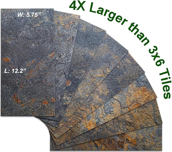 AULIGET 2-Piece Rust Slate Peel and Stick Backsplash Wall Tiles, 6" x 12" PVC Faux Stone Stick on Tiles for Backsplash Kitchen, Bathroom, Laundry Room, Camper, Fireplace