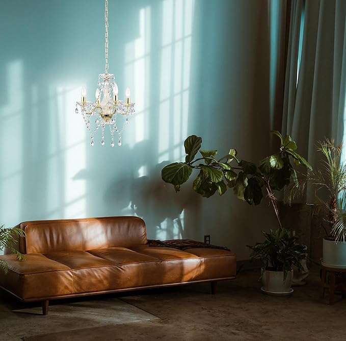 LaLuLa Antique Gold Chandelier Mini Crystal Chandelier Lighting 4 Light Small Modern Chandelier for Dining Room