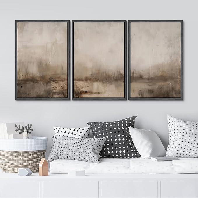 MUDECOR Framed Wall Art Print Set Minimalist Abstract Landscape Misty Horizons Illustrations Modern Art Decorative Chic for Living Room, Bedroom, Office - 16"x24"x3 Black
