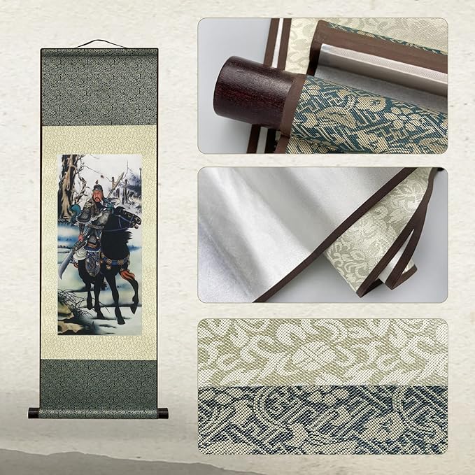 AtfArt Asian Wall Decor Beautiful Silk Scroll Painting Oriental Decor Chinese Art Wall Scroll Hanging Painting Scroll (36.2 x 12 in) (C9)