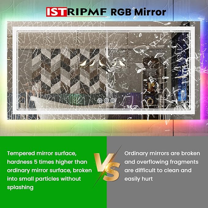 84x32 Inch LED Bathroom Mirror with Lights, Color Changing RGB Backlit Mirror,Large Lighted Vanity Mirrors for Bathroom Wall, Dimmable, Anti-Fog (RGB Backlit+Front-Lit)