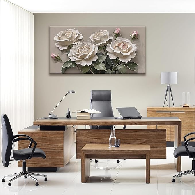 Canvas Art Wall Decor Pink White Floral Wall Art For Living Room Modern Canvas Wall Decor Prints Pictures For Wall White Flower Wall Art For Hotel Artwork 24x48 Inch