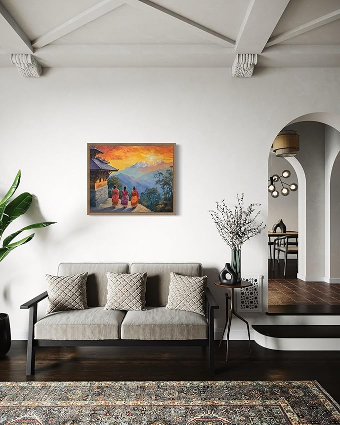 Nepal Art Print Poster, Asia Oriental Countries Culture Wall Art Asian Paintings for Bedroom Bathroom Living Room Decor 97 (Nepal, 11 x 14 inches, Wood Frame)