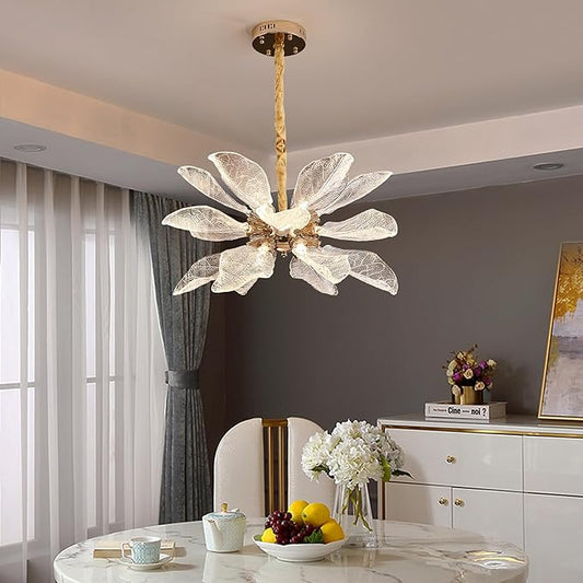 Modern Tree Branch Leaf Chandelier, 18-Light 25.59" Luxury Gold Pendant Lighting, LED 40W 3000K Warm White Chandeliers, Adjustable Height for Living Room, Dining Room, Bedroom, Kitchen Island