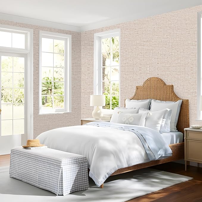 15.75"x787.4" Beige Grasscloth Wallpaper Peel and Stick Removable Textured Wall Paper Self Adhesive Contact Paper Faux Linen Cabinets Drawers Bookshelves Thickened Waterproof Shelf Vinyl Roll