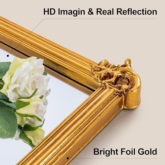 Baroque Vintage Mirror with Gold Arch Frame, Antique Ornate Mirror for Wall Decor, 21.7'' x 31.5'' Gold Wall Decor for Entryway, Fireplace, Living Room, Bathroom