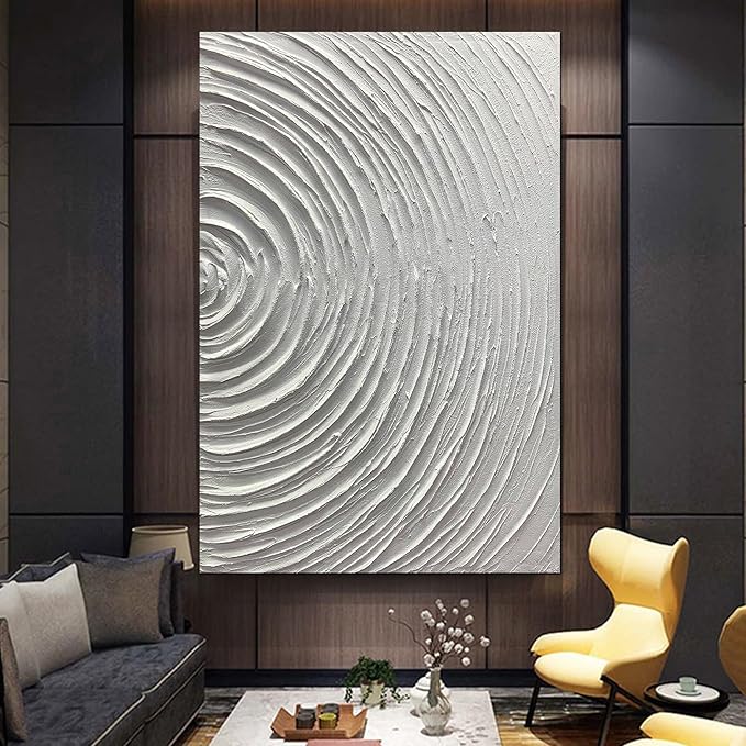 ART8YUQI Paintings - Contemporary Abstract Art Oil Painting On Canvas Texture 3D White painting Handmade Artwork Picture Canvas Wall Art Modern Home Decor living room Ready to Hang 24x36inch