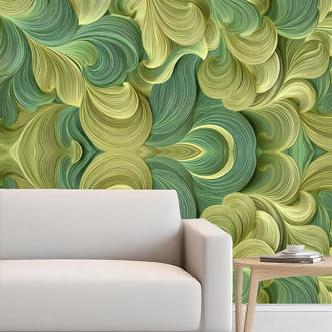 Nuxovilar Green Brushstroke Abstract Textured Peel and Stick Wallpaper, 15.75"x39.37", Self-Adhesive Contact Paper, Artistic Swirl Pattern for Bedroom, Living Room and Table Decor
