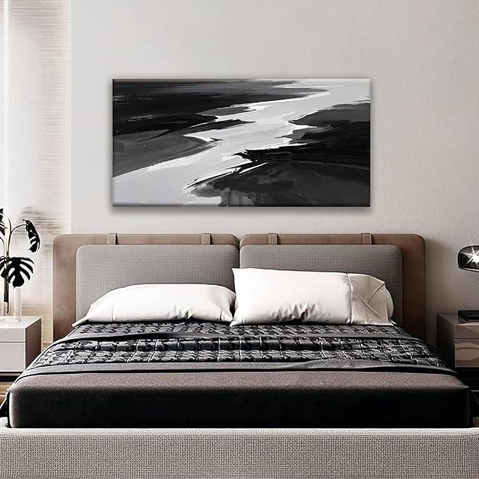 Black And White Wall Art Decor Canvas Art Wall Decor Minimalist Grey Abstract Wall Art Canvas Artwork Paintings Abstract Wall Decor Modern Bedroom Art Office 20"X 40"