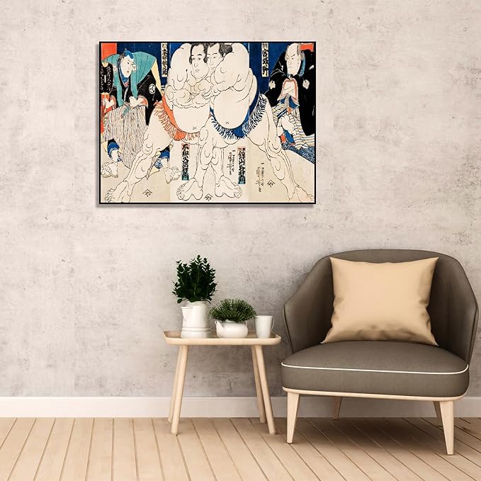 OKRA Utagawa Kuniyoshi Canvas Wall Art Shiranui Michiemon Tsuru Taniemon And The Referee Poster Japanese Ukiyoe Woodcut Art Animal Nature Landscape Poster Wall Decoration Unframed 12×18in/30×45cm