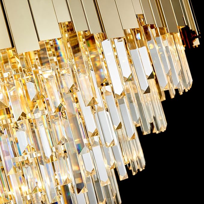 Large Gold Luxury Crystal Chandeliers, 27-Light Empire Crystal Chandelier Light Fixture Modern High Ceiling Hanging Chandelier for Foyer,Staircase,Front Entry,Entryway (D36''×H57)