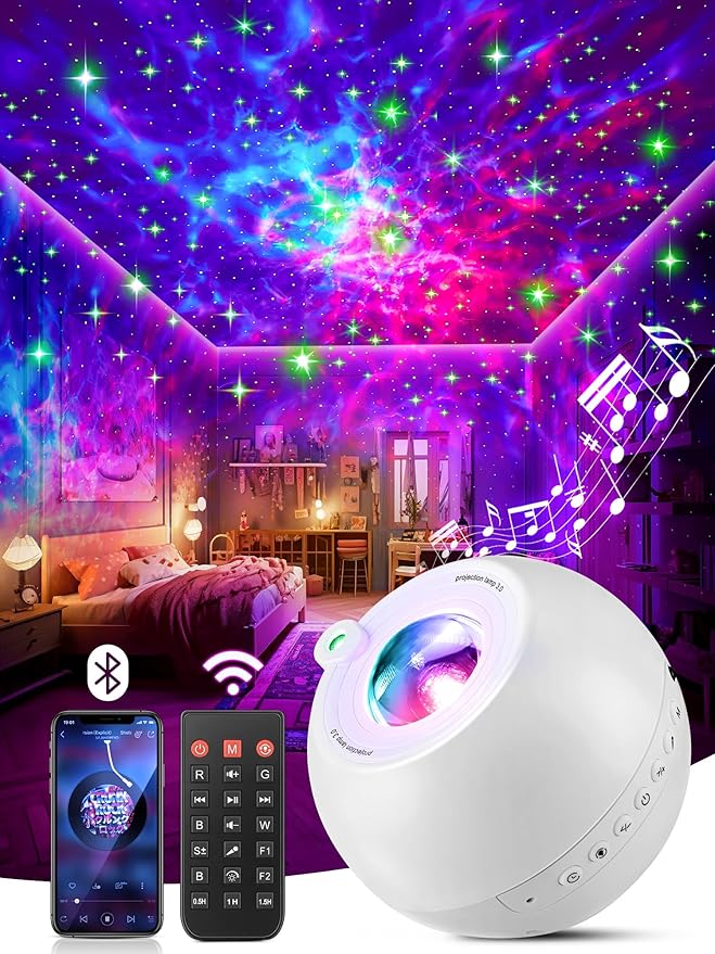 One Fire Galaxy Projector for Bedroom Christmas Gifts for Teen Boys Gifts Women Gifts for Teenage Girls 15 Colors+ 15 White Noise+ Bluetooth Star Projector Night Light for Kids Room Decor Lava Lamp