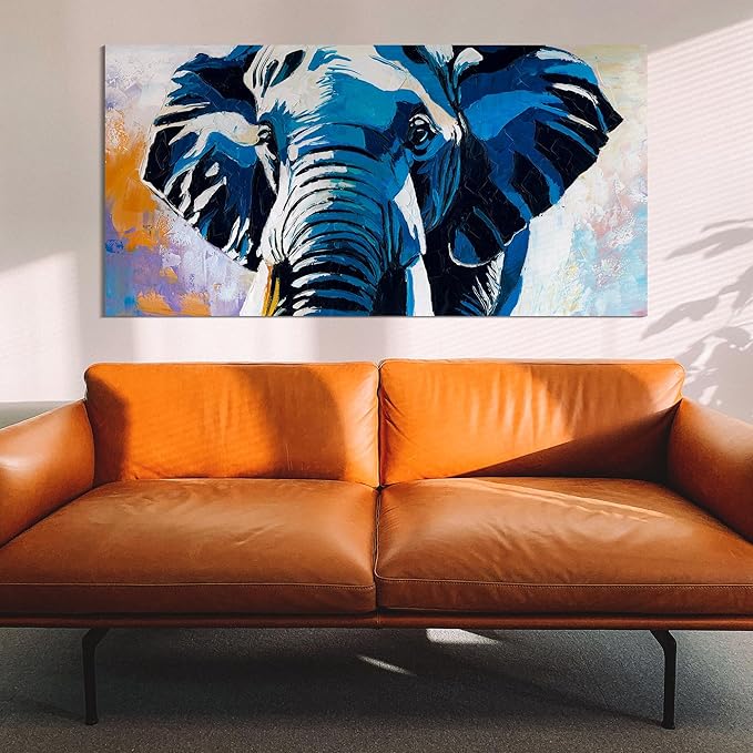 AmoyArt Elephant Wall Art for Living Room, Animal Canvas Wall-Decor for Bedroom, Colorful Print Picture for Home, Large Size 58x29 Inches